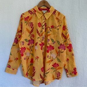 Sundance Yellow Blouse with Red Pink Floral Embroidery